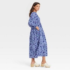 Universal Thread Blue Floral Puff Sleeve Smocked Midi Maxi Dress